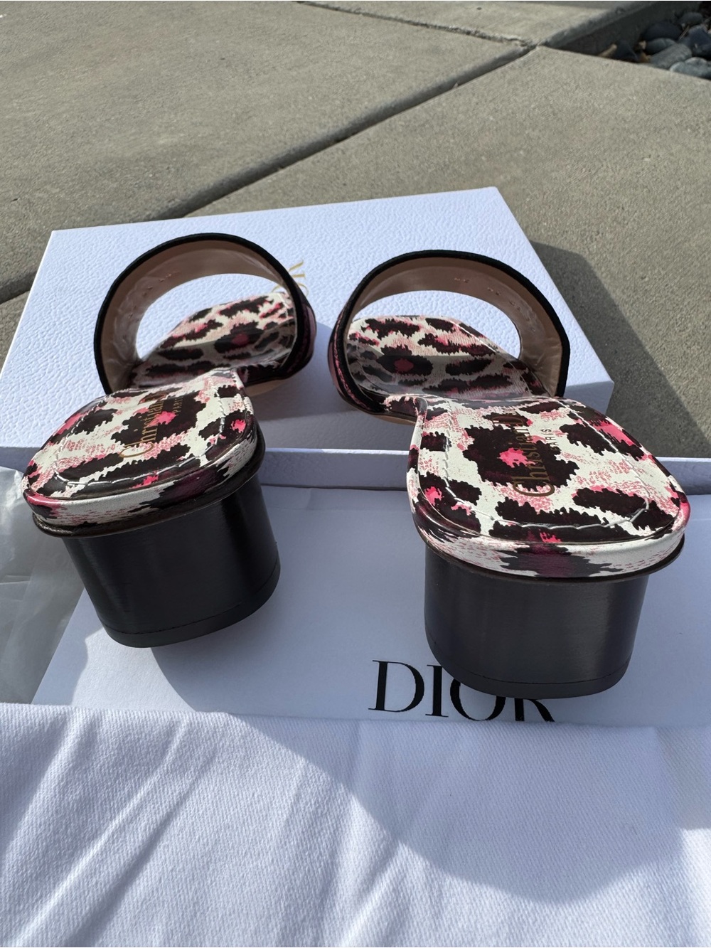NIB Dior Dway Heeled Slide Sandals – Mizza Leopard Dark Ruby, Size 39.5 - Picture 7 of 8